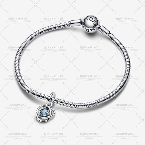 Pandora Sea Aqua Blue Eternity Circle Dangle Charm - Picture 3 of 6